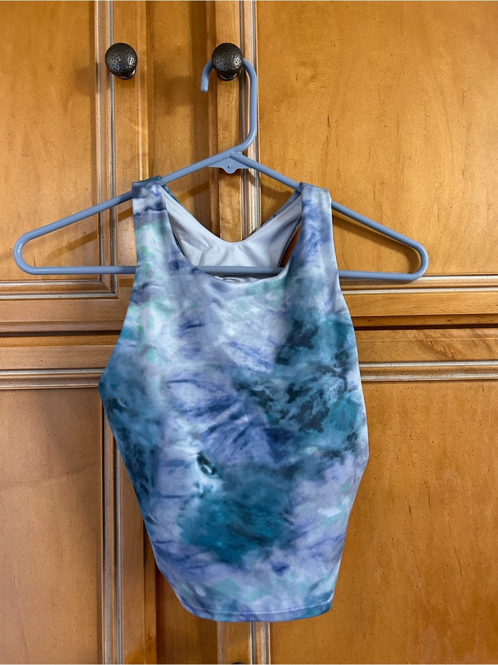 Athleta Tie-Dye High Neck Crop Tank — Teal, Purple & Blue Hues
